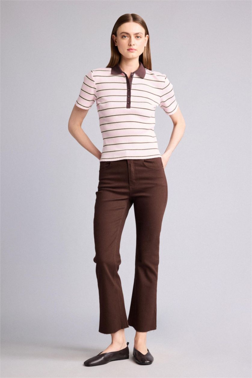 Women Light Pink Slim Fit Short Sleeve Polo T-Shirt