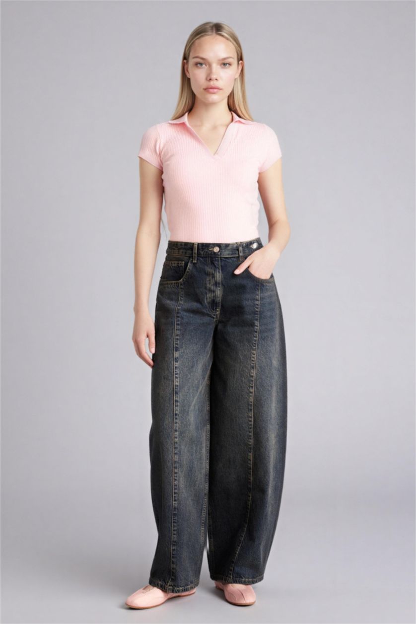 Woman Light Pink تيشيرت بولو نص ردن بيزك سادة سليم فيت مضلع