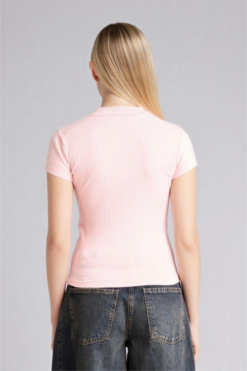 Woman Light Pink تيشيرت بولو نص ردن بيزك سادة سليم فيت مضلع