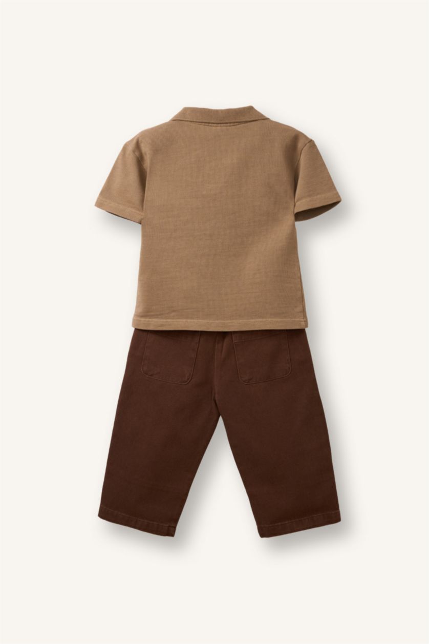 Baby Boy Beige 2 piece Regular Fit Polo Collar Set