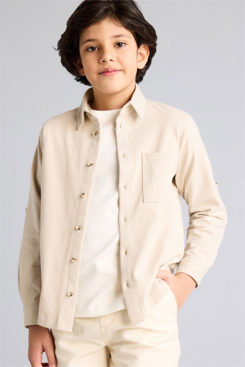 Erkek Çocuk - Genç Erkek Bej Pike Gömlek Erkek Çocuk