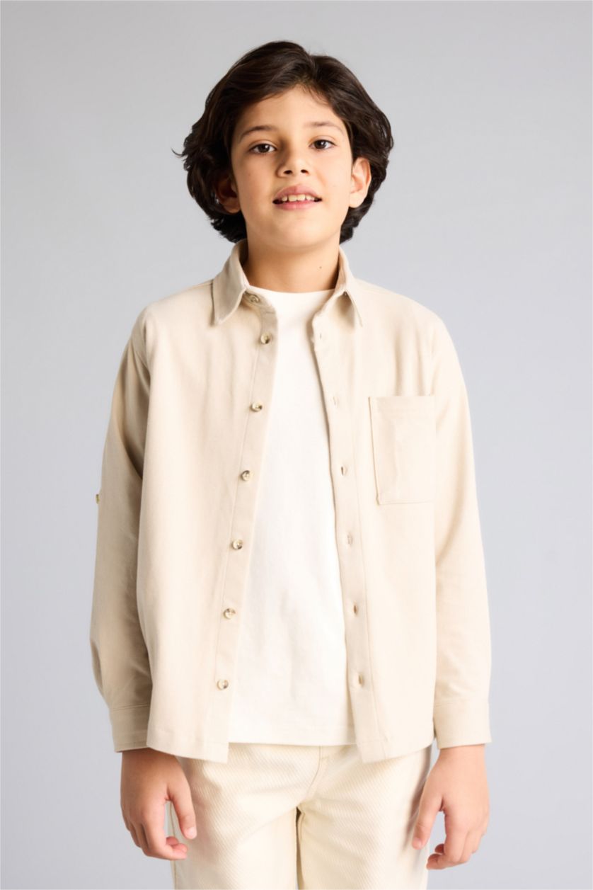 Erkek Çocuk - Genç Erkek Bej Pike Gömlek Erkek Çocuk