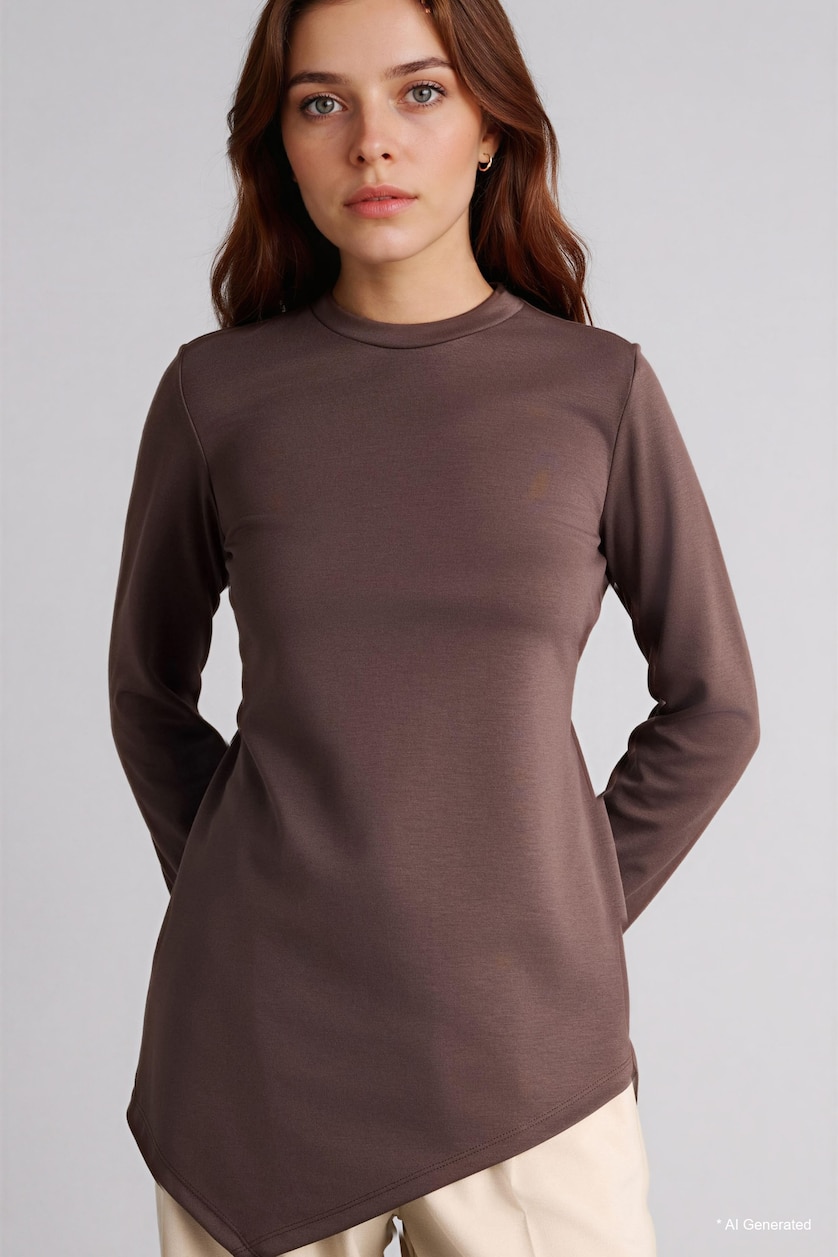 Women Brown Regular Fit Long Sleeve Tunic