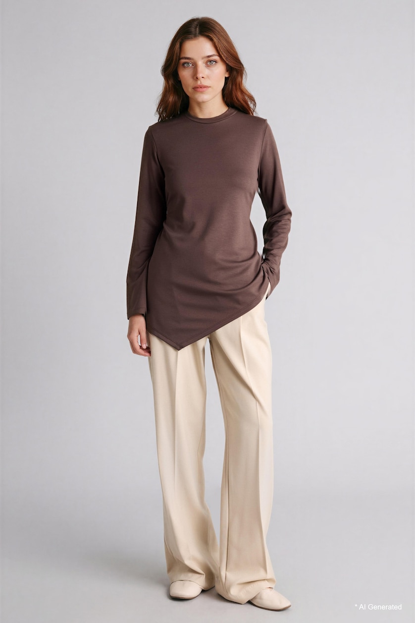 Women Brown Regular Fit Long Sleeve Tunic