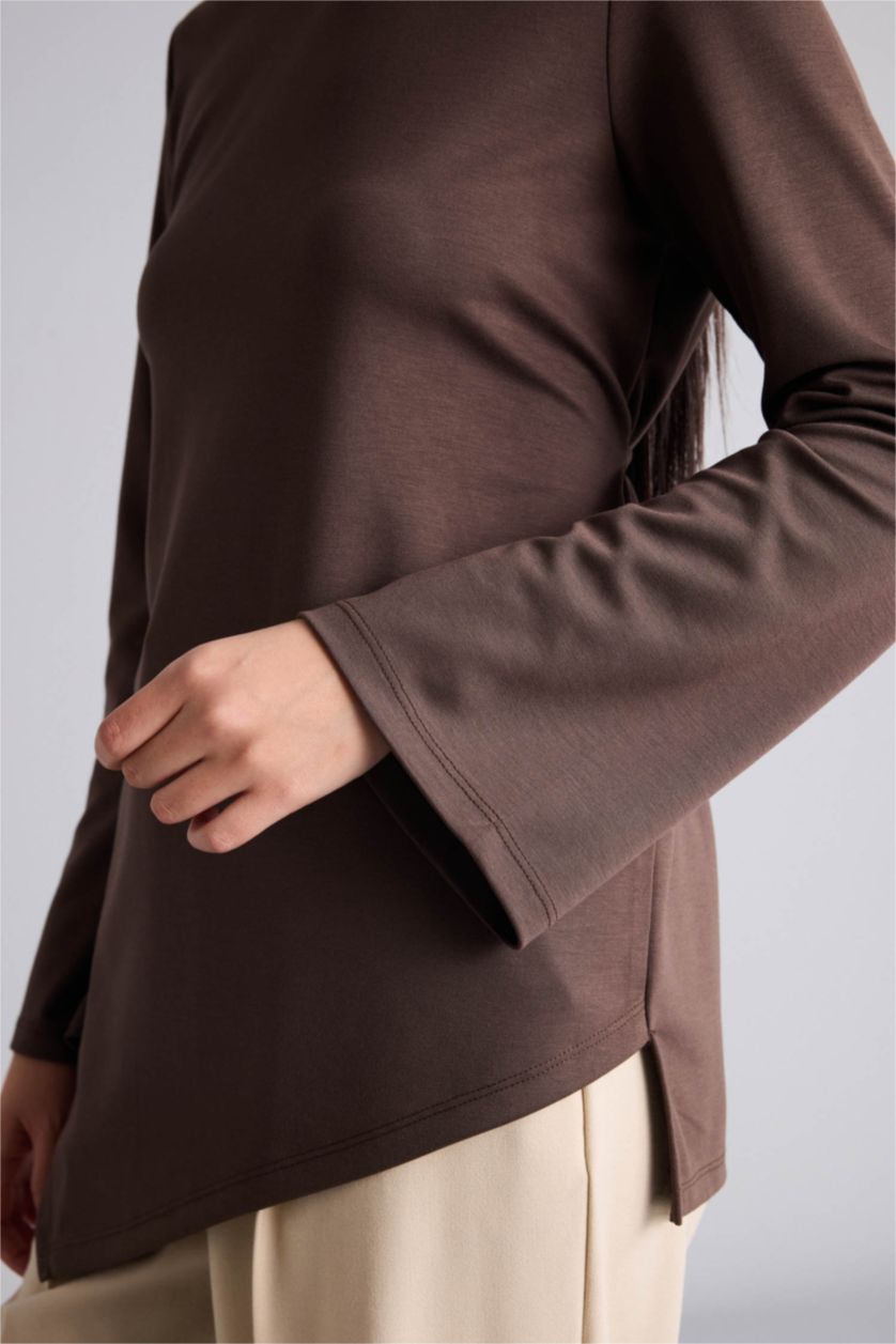Woman Brown Regular Fit Long Sleeve Tunic