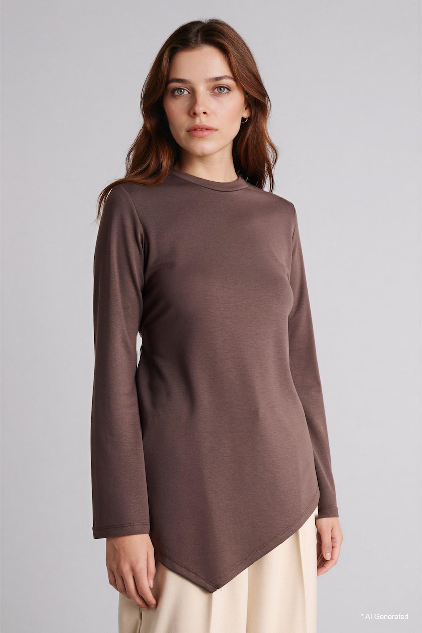 Women Brown Regular Fit Long Sleeve Tunic