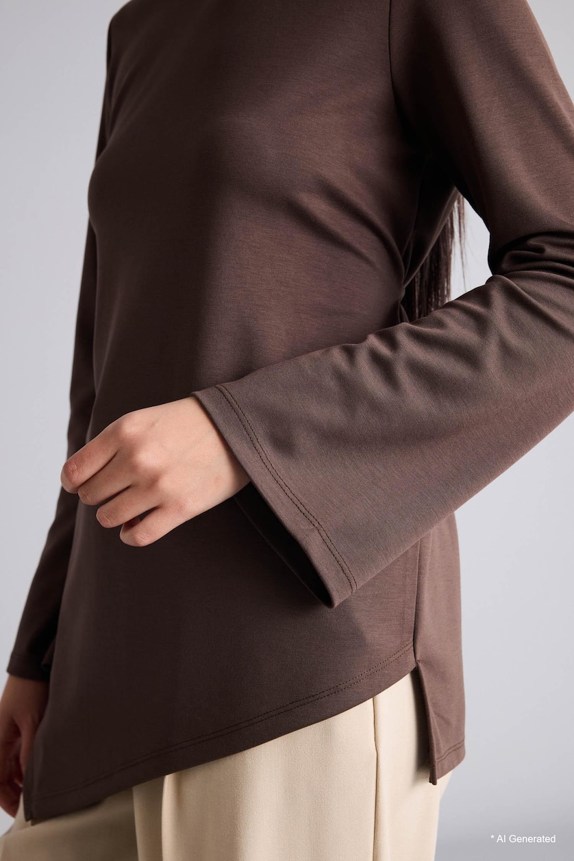 Women Brown Regular Fit Long Sleeve Tunic