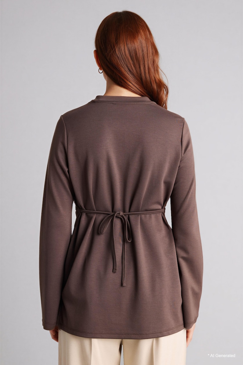 Women Brown Regular Fit Long Sleeve Tunic
