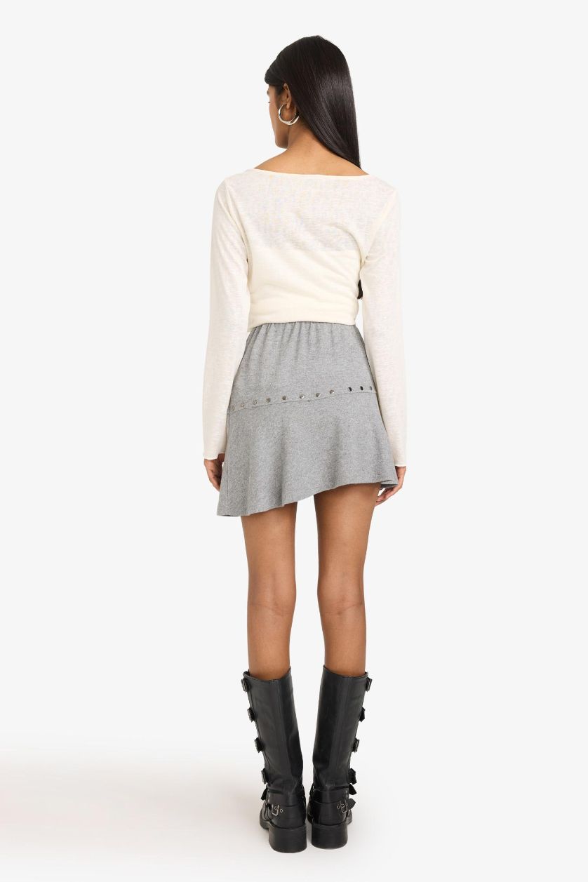 Kadın Gri Melanj A Kesim Normal Bel Mini Etek