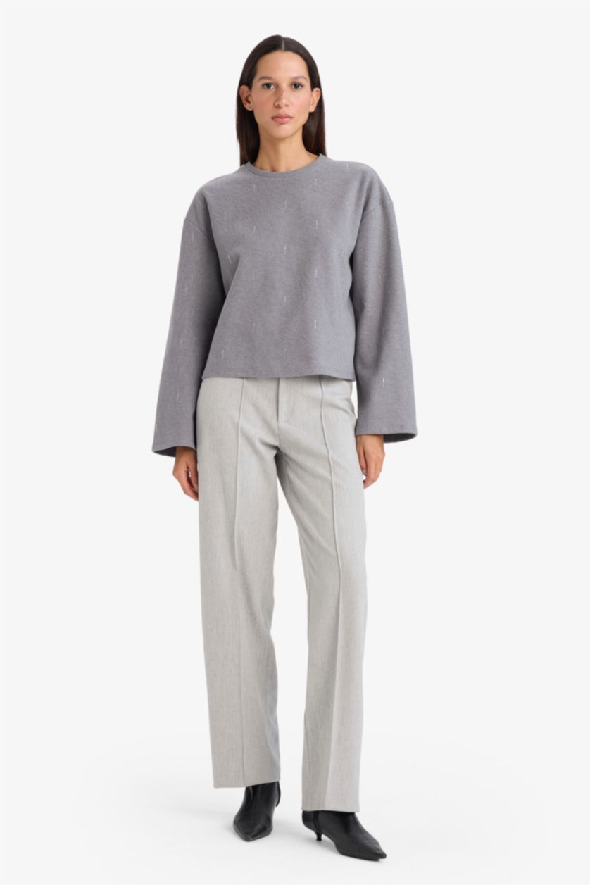 Kadın Gri Melanj Relax Fıt Tişört