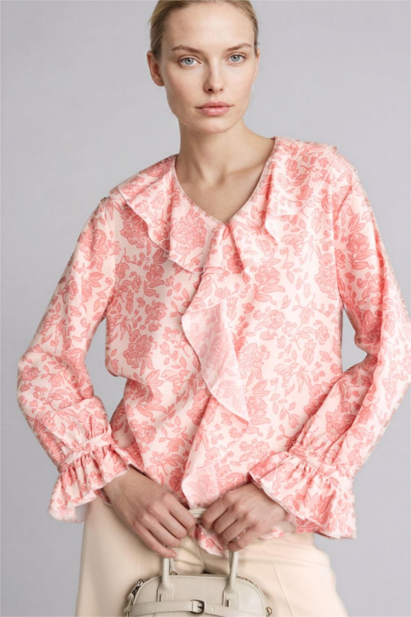 WOMAN Rose Regular Fit V-Neck Printed Blouse