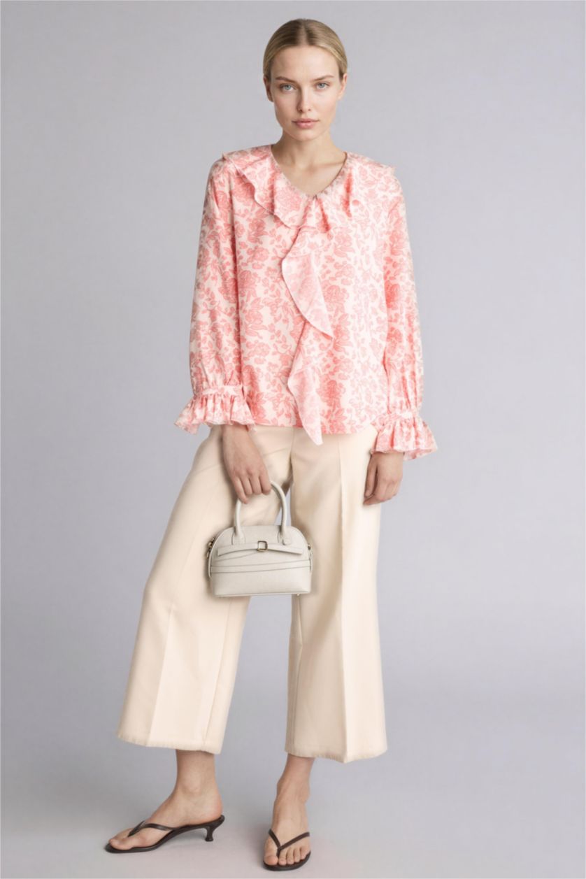 WOMAN Rose Regular Fit V-Neck Printed Blouse