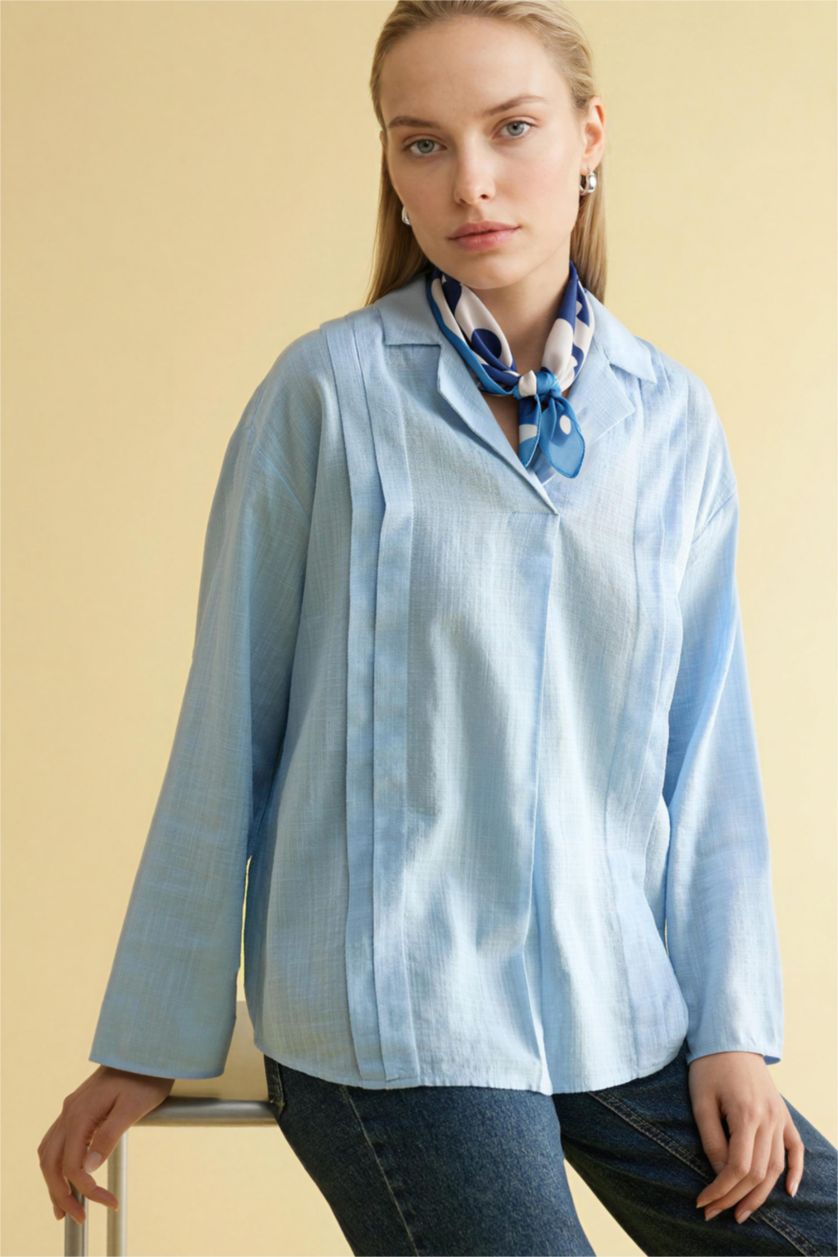FEMME BLEU Clair Blouse à manches longues et col chemise Coupe décontractée