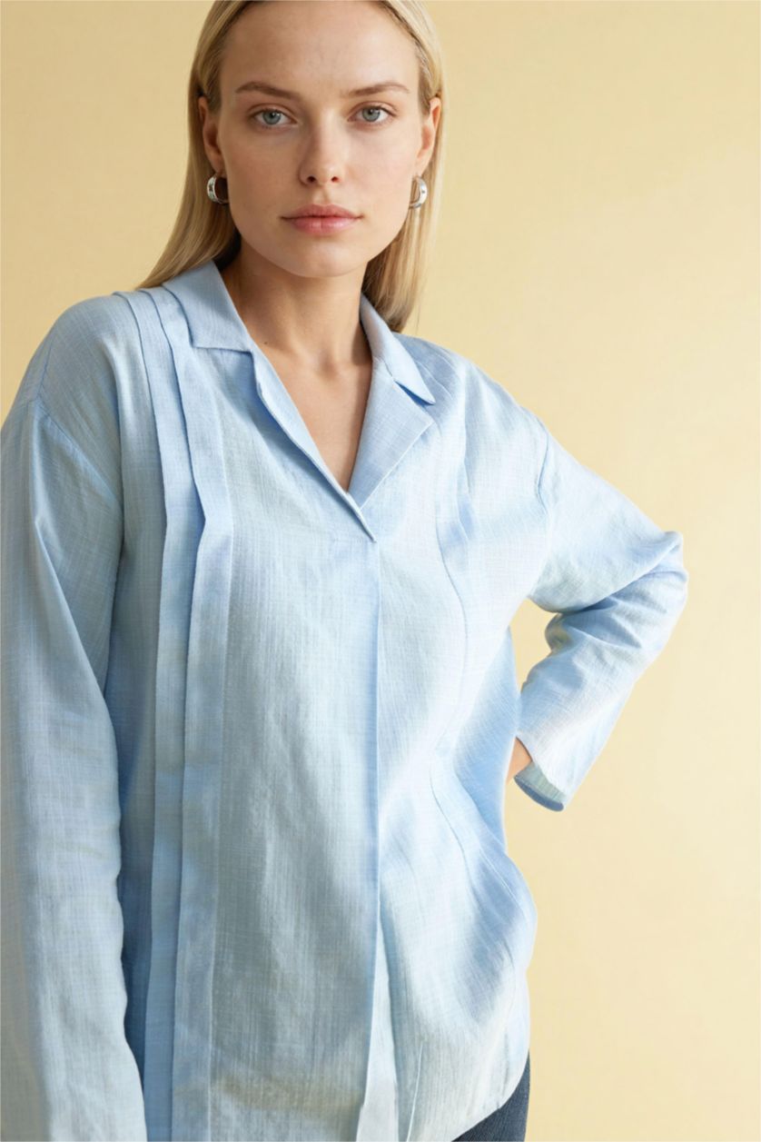 FEMME BLEU Clair Blouse à manches longues et col chemise Coupe décontractée