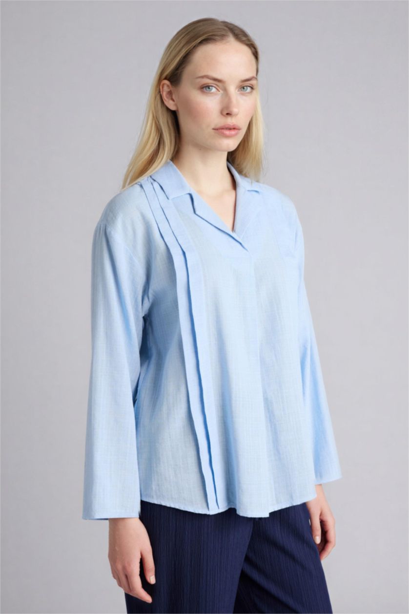 FEMME BLEU Clair Blouse à manches longues et col chemise Coupe décontractée