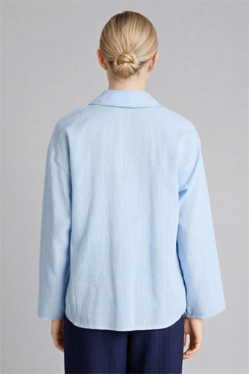 FEMME BLEU Clair Blouse à manches longues et col chemise Coupe décontractée