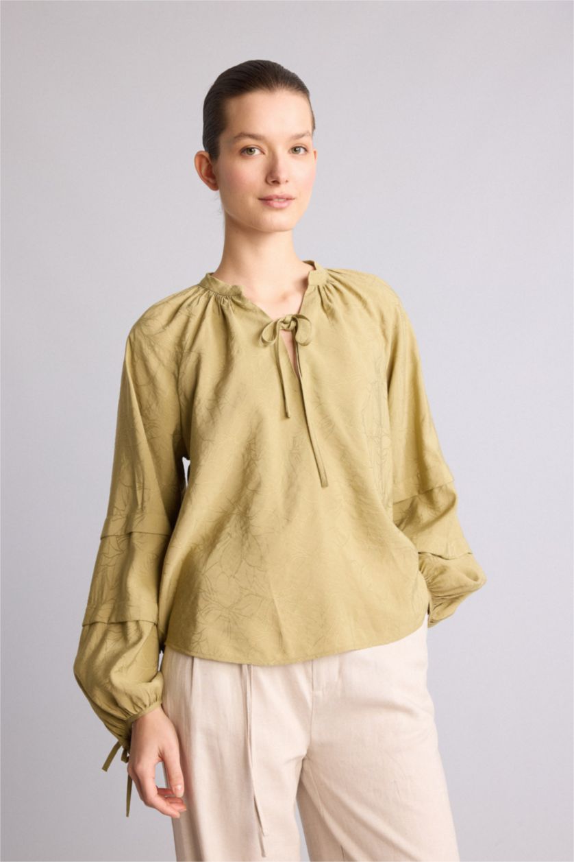 Kadın Açık Haki Relaxed Fit Uzun kollu Bluz