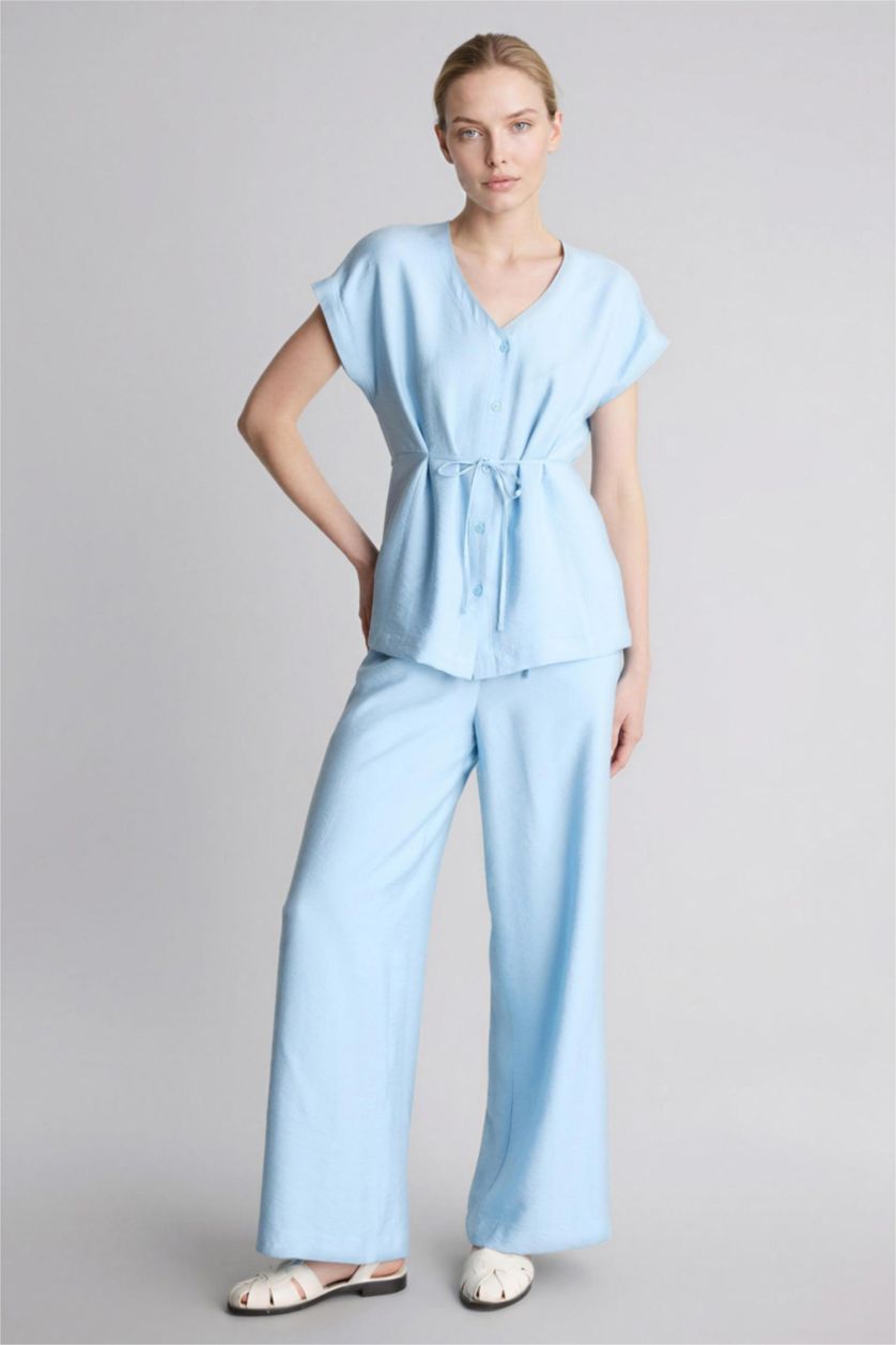 Әйелдерге Көк Straight Wide тік балақ шалбар