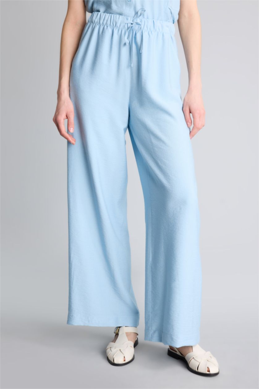 Әйелдерге Көк Straight Wide тік балақ шалбар