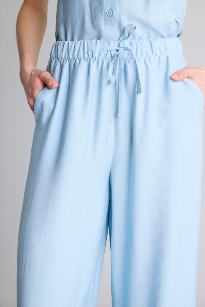 Әйелдерге Көк Straight Wide тік балақ шалбар