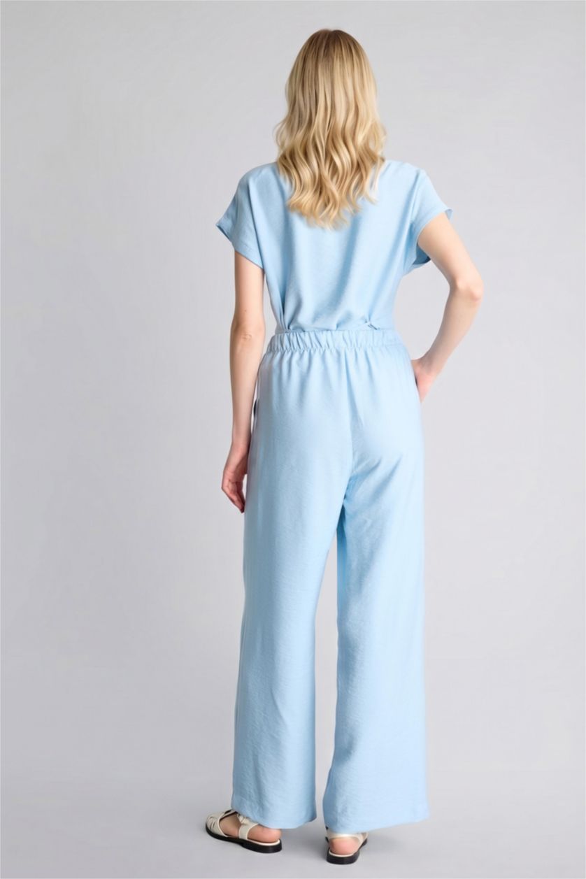 Әйелдерге Көк Straight Wide тік балақ шалбар