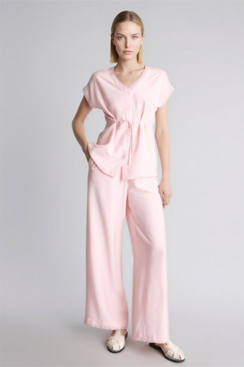 Әйелдерге Ашық Қызғылт Straight Wide тік балақ шалбар