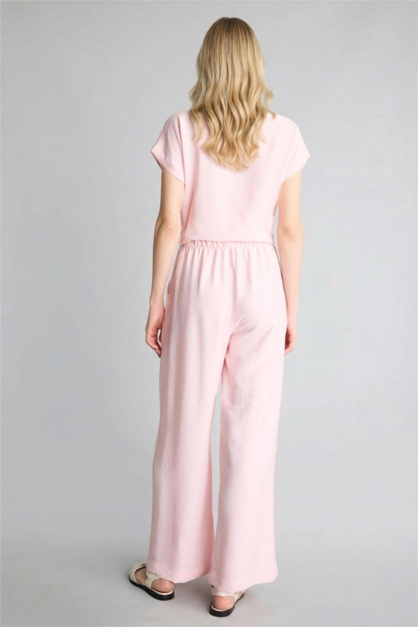 Әйелдерге Ашық Қызғылт Straight Wide тік балақ шалбар