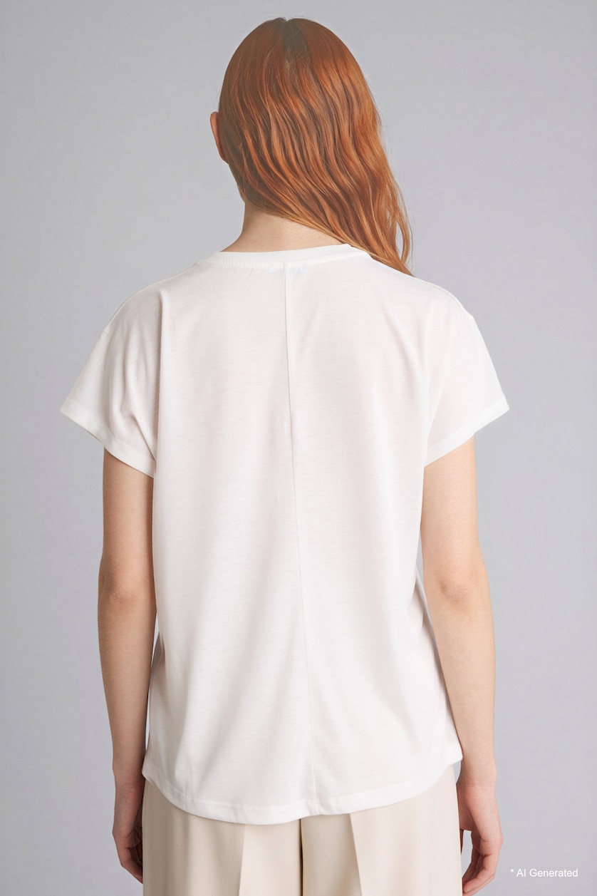 Woman Ecru Crew Neck Floral Short Sleeve T-Shirt