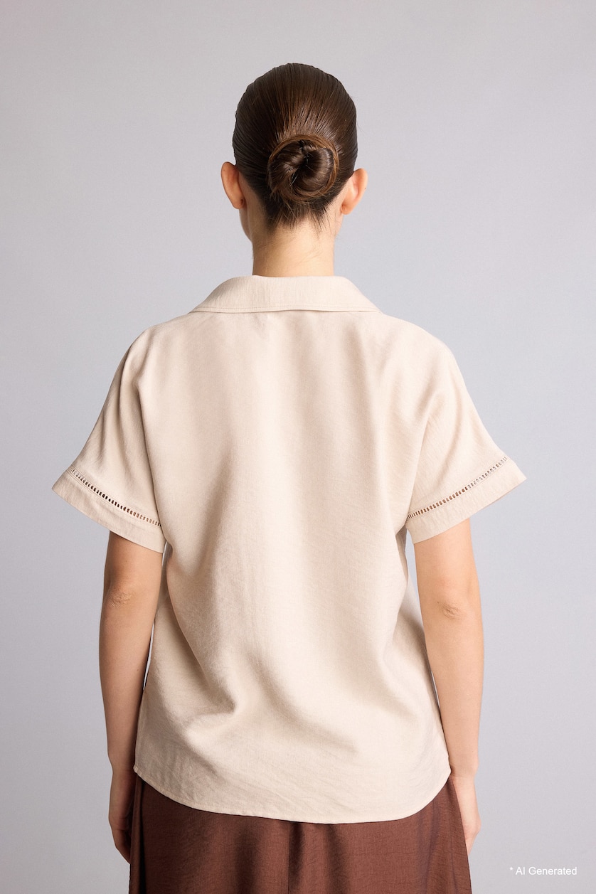 WOMAN Stone Relax Fit Shirt Collar Short Sleeve Blouse