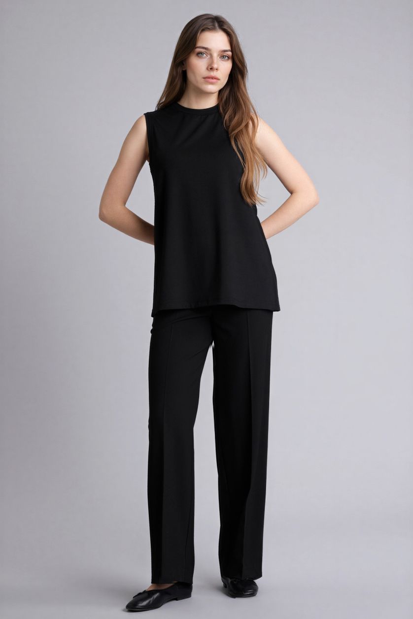 Kadın Siyah Slım Fıt Pamuklu Tunik