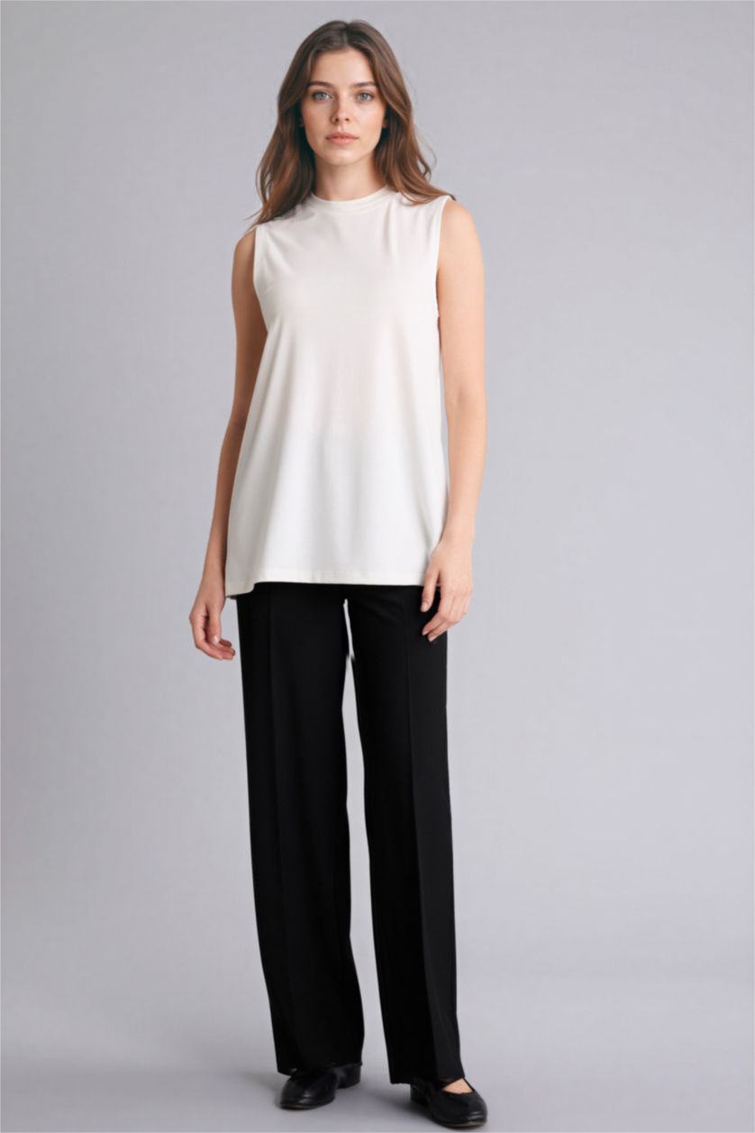 WOMAN Ecru Slim Fit Cotton Crew Neck Short Sleeve Tunic