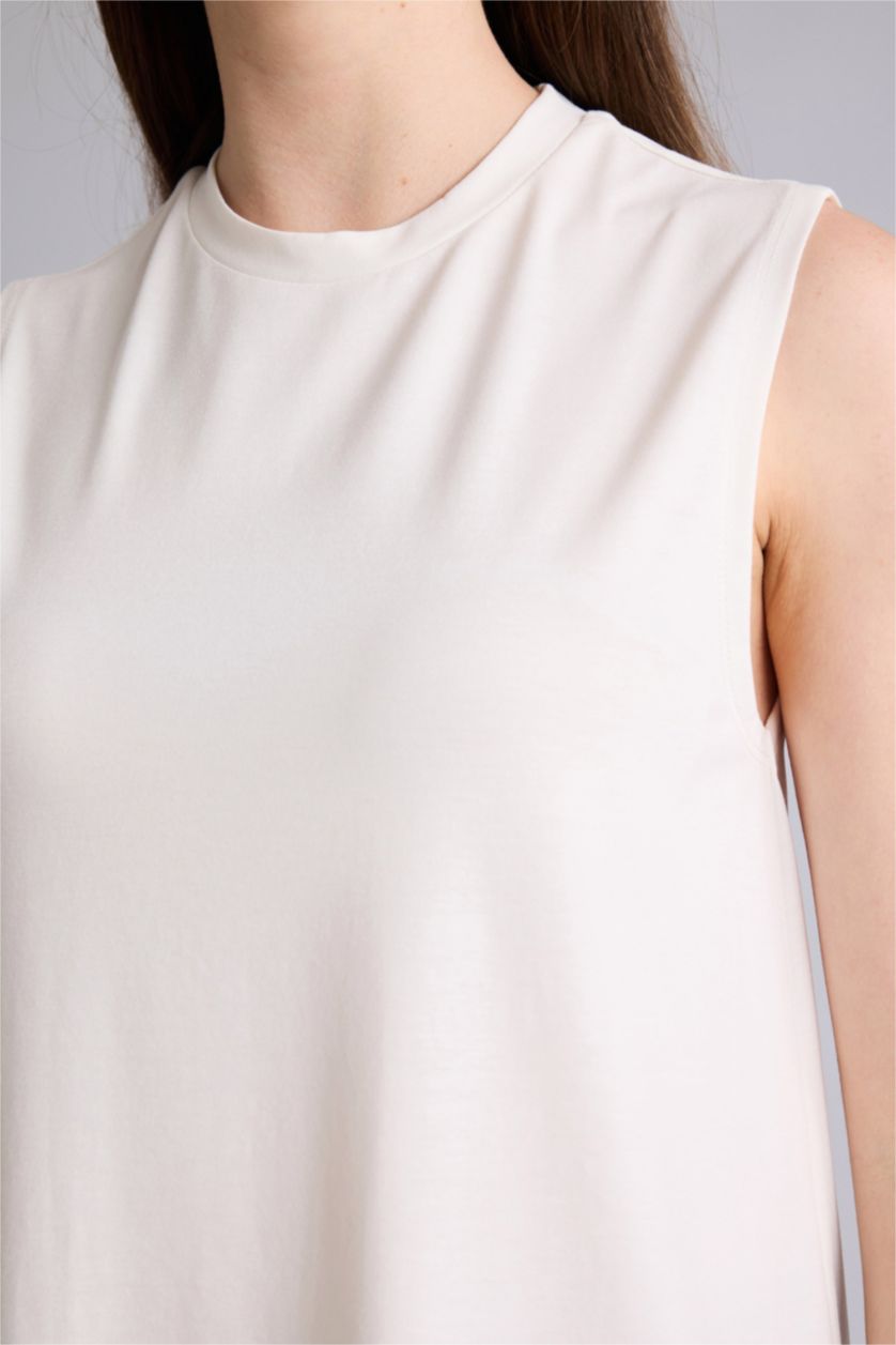 WOMAN Ecru Slim Fit Cotton Crew Neck Short Sleeve Tunic