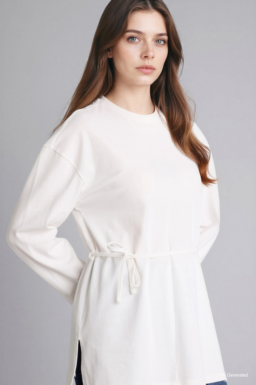 Women Ecru Loose Fit Long Sleeve Tunic