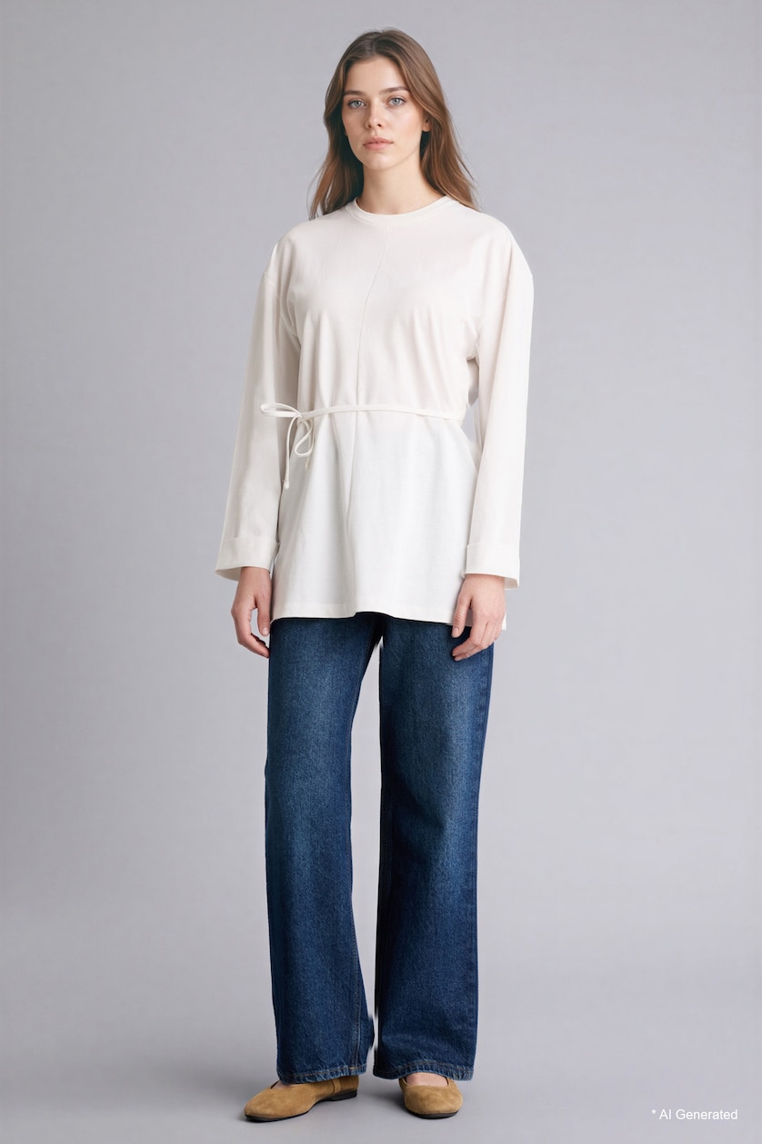 Women Ecru Loose Fit Long Sleeve Tunic
