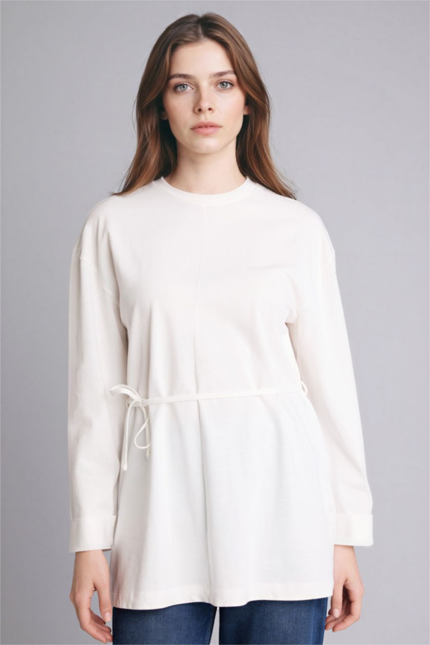 Woman Ecru Loose Fit Long Sleeve Tunic