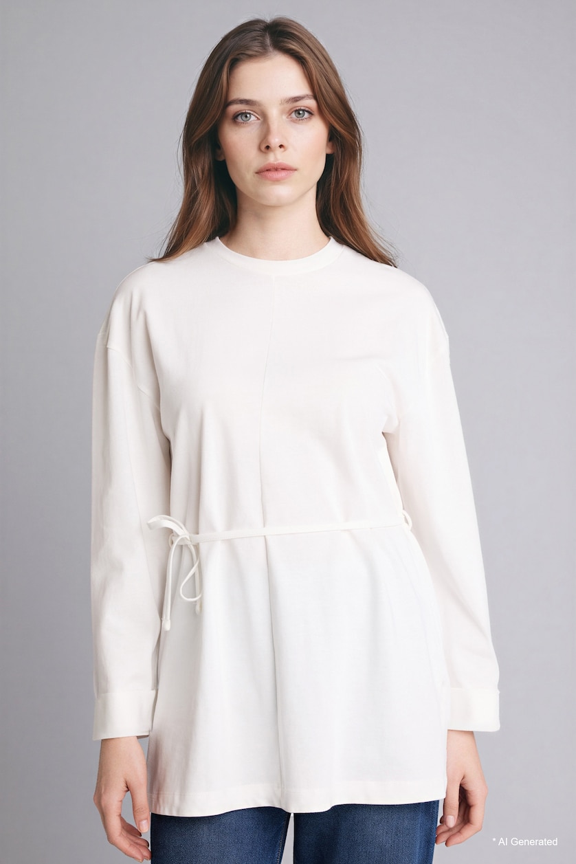Women Ecru Loose Fit Long Sleeve Tunic