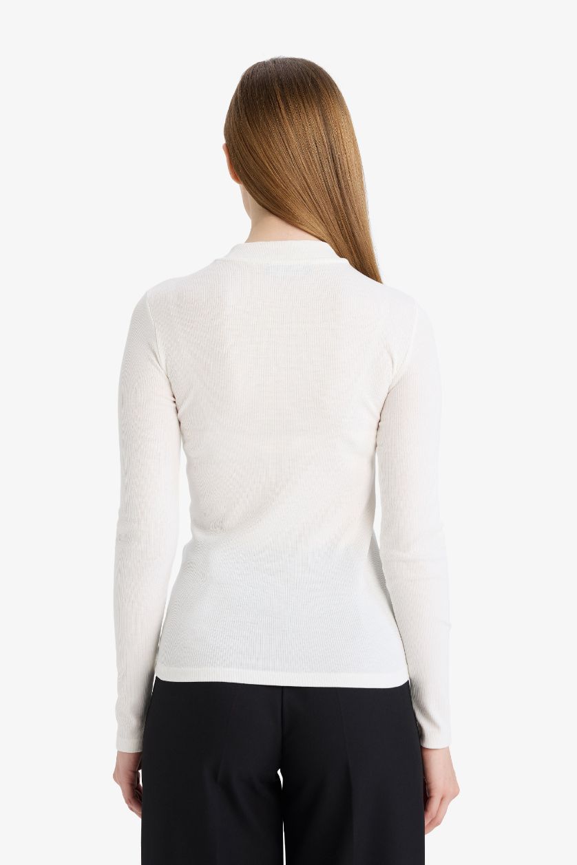 Kadın Ekru Slım Fıt Uzun Kollu Tunik