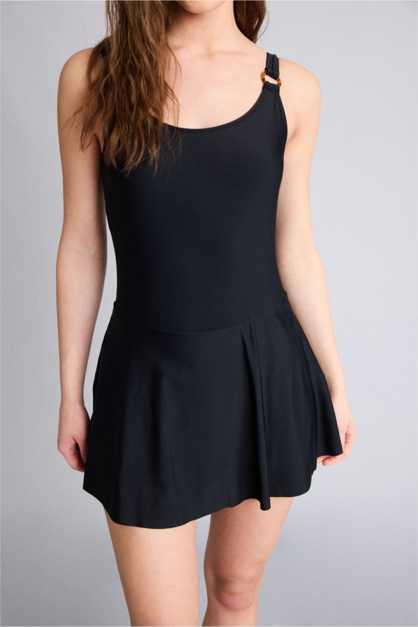 Әйелдерге қара Regular Fit бұршақ өрнекті суға шомылу киімі