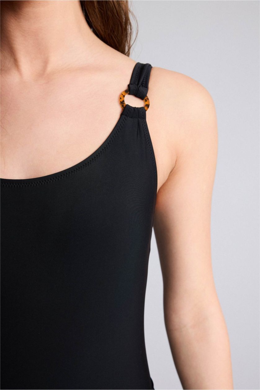 Әйелдерге қара Regular Fit бұршақ өрнекті суға шомылу киімі