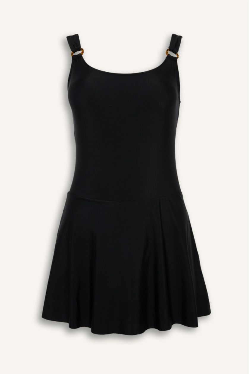 Әйелдерге қара Regular Fit бұршақ өрнекті суға шомылу киімі