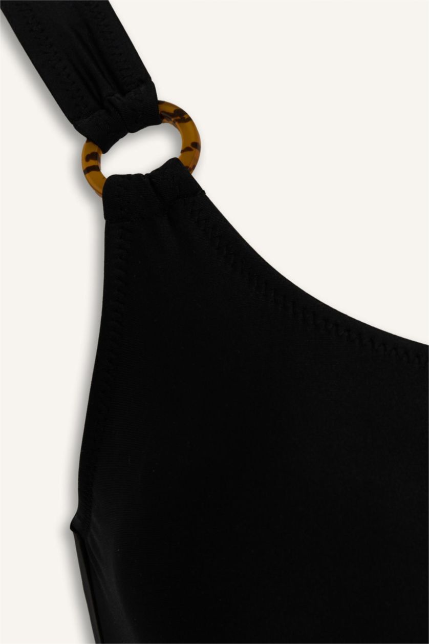 Әйелдерге қара Regular Fit бұршақ өрнекті суға шомылу киімі