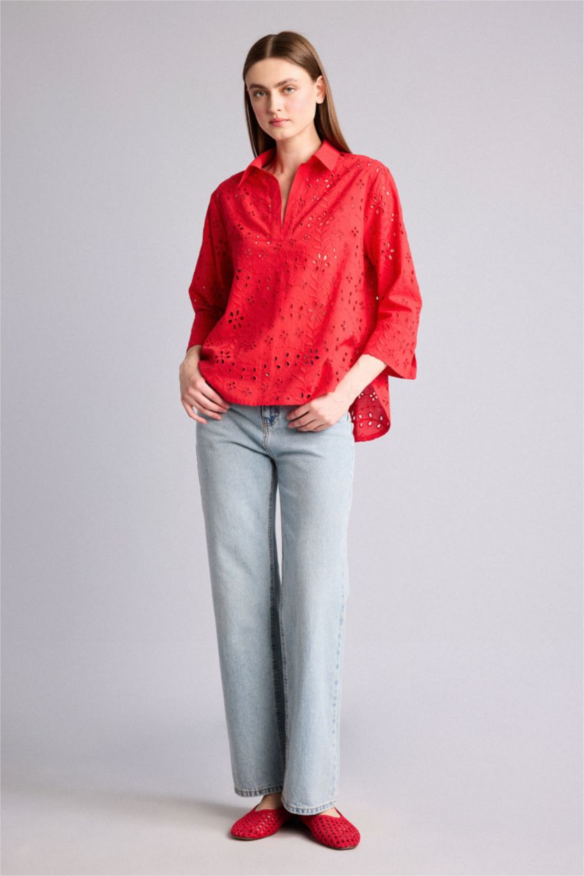 Women Red Oversize Fit brode