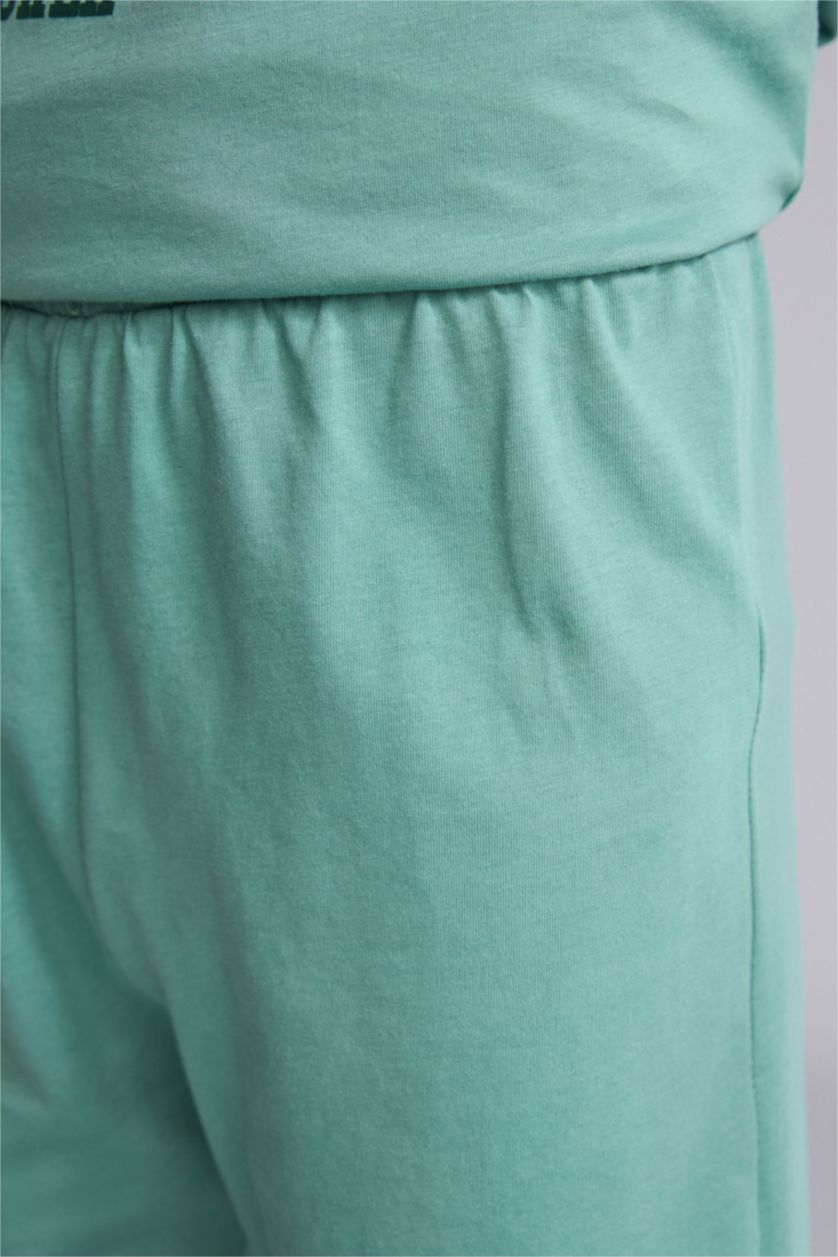Erkek Çocuk - Genç Erkek Yeşil Baskılı Tişört Şort Pijama Takımı Erkek Çocuk