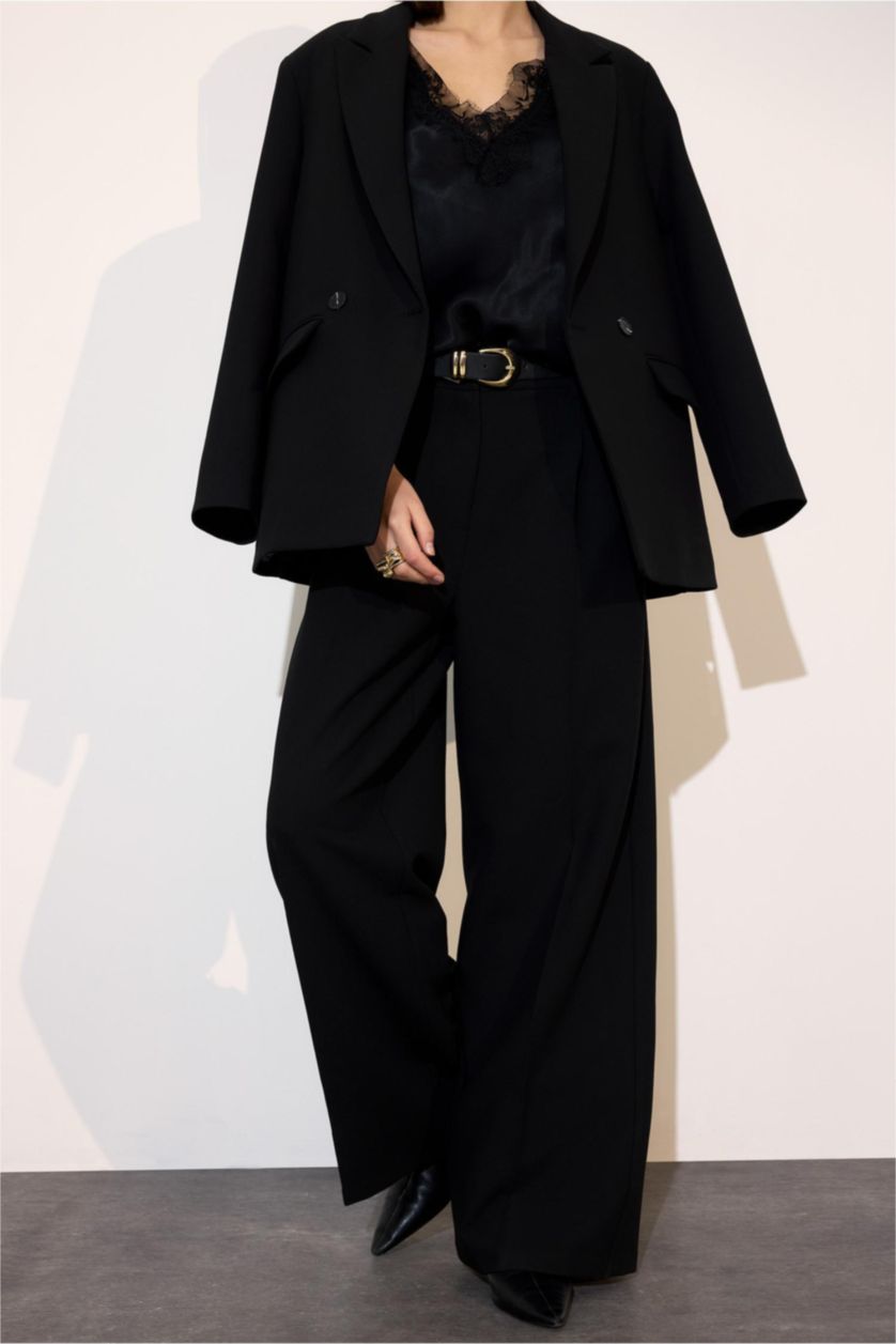 Kadın Siyah Straıght Fıt Yüksek Bel Düz Paça Pantolon