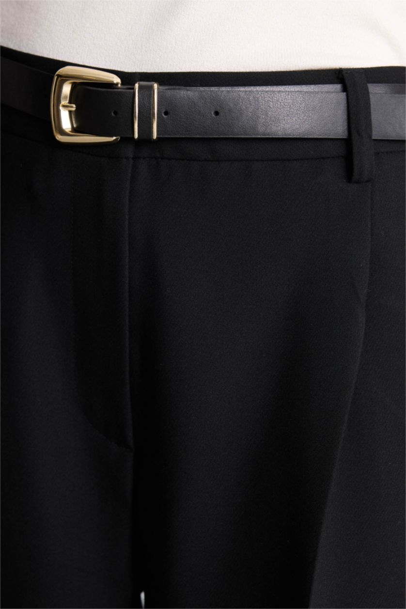 Kadın Siyah Straıght Fıt Yüksek Bel Düz Paça Pantolon