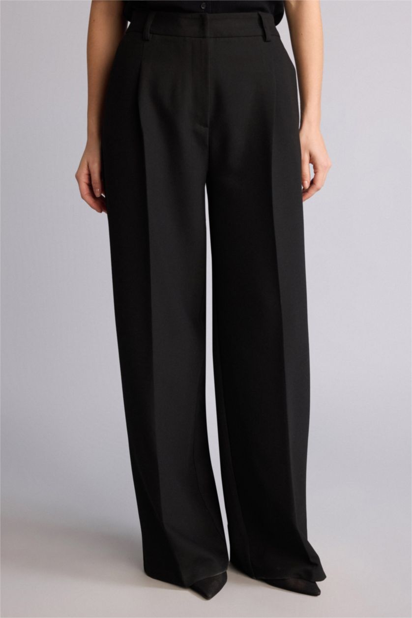 نساء أسود High Waist Straight Fit Trousers
