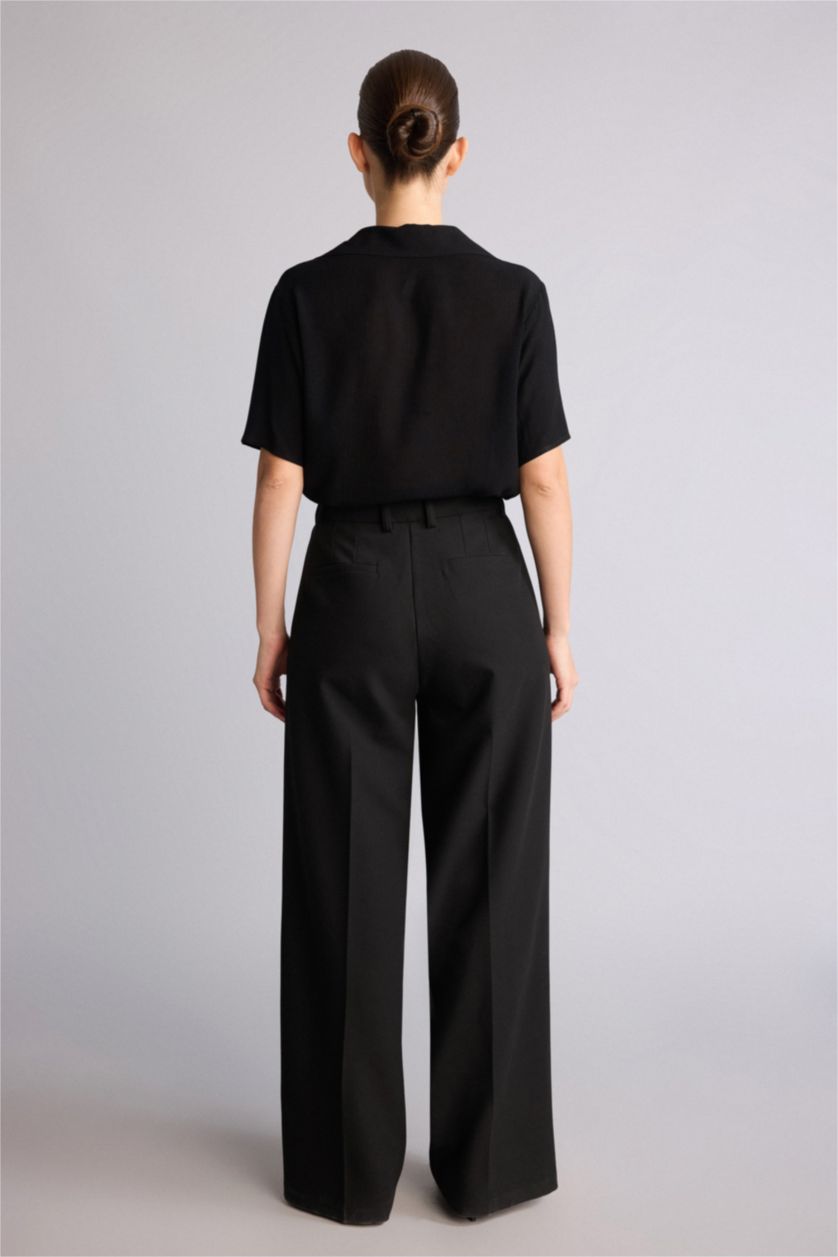 نساء أسود High Waist Straight Fit Trousers
