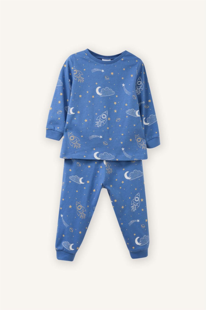 Erkek Bebek Mavi Yıldız Desenli 2'li Pijama Takımı Erkek Bebek