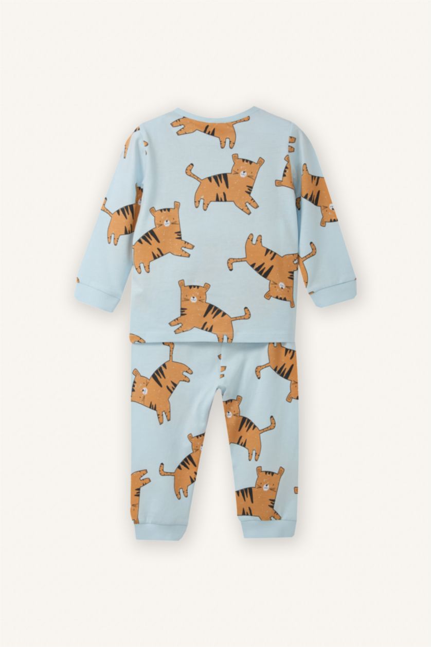 Erkek Bebek Deniz Mavisi Kaplan Desenli 2'li Pijama Takımı Erkek Bebek