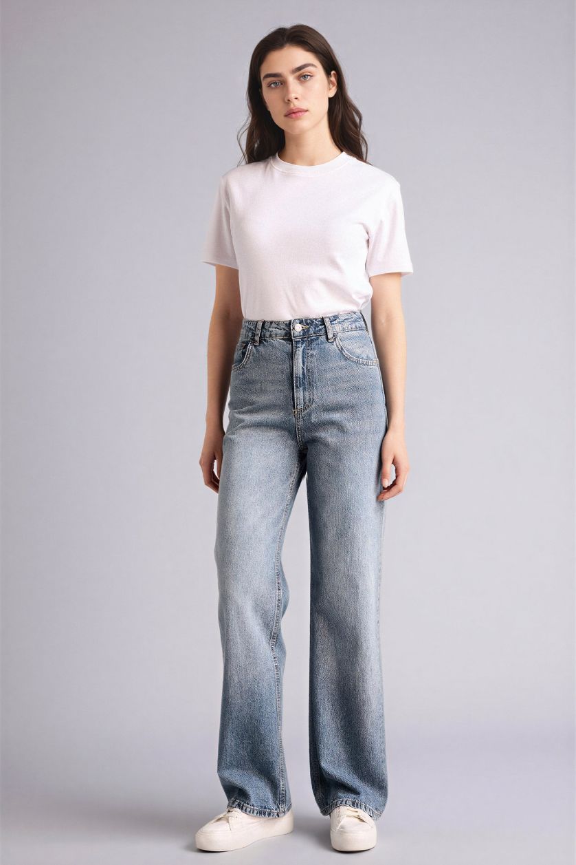 WOMAN Dark Blue 90's Wide Leg High Waist Long Jeans